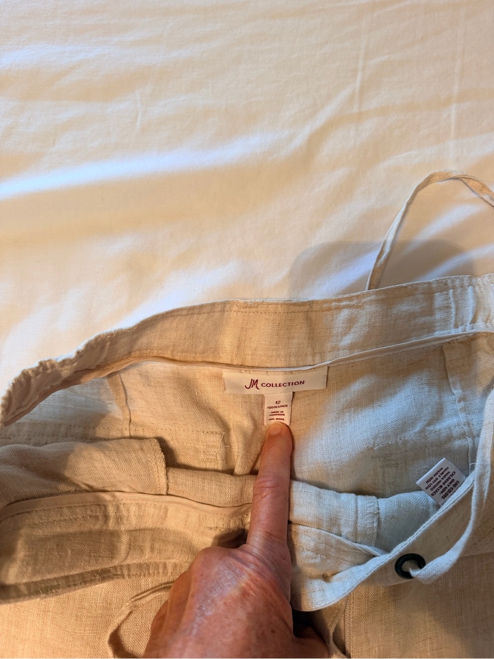 JM Collection Cream Drawstring Linen-Blend Pants - Picture 2 of 2